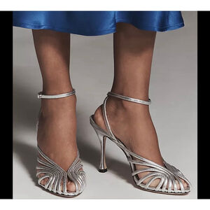 Maeve Cage Peep Toe Silver Strappy Stiletto Heels Size 7